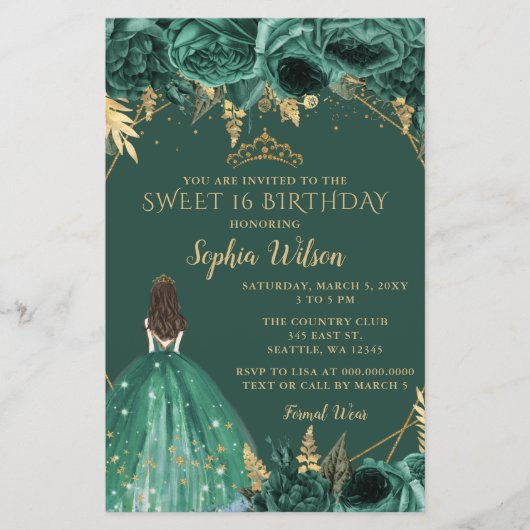 Papier Budget Green Gold Princess Sweet 16 Invitation (Devant)