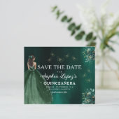Papier Budget Green Gold Quinceanera Enregistrer la date (Debout devant)