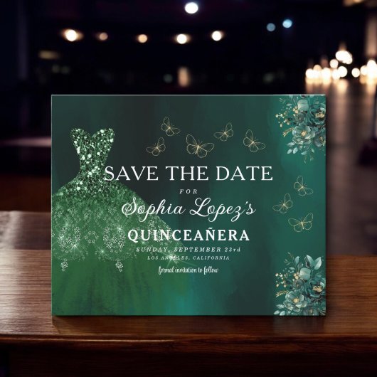 Papier Budget Green Gold Quinceanera Enregistrer la date