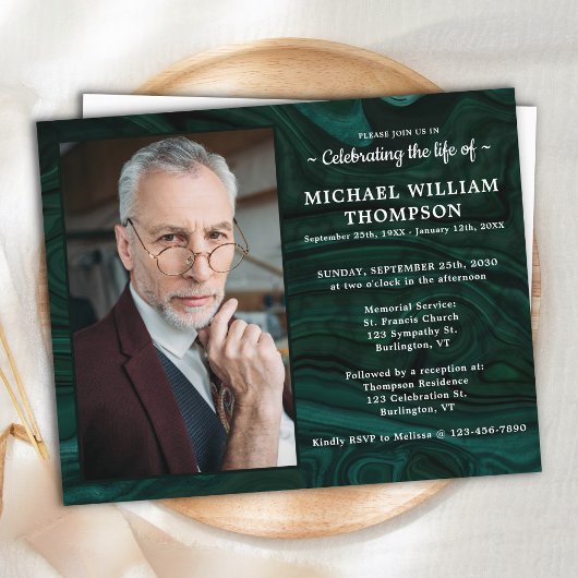 Papier Budget Green Marble Celebration Of Life Invite