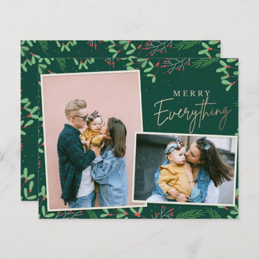 Papier Budget Green Merry Everything Photo Holiday Card (Devant / Derrière)