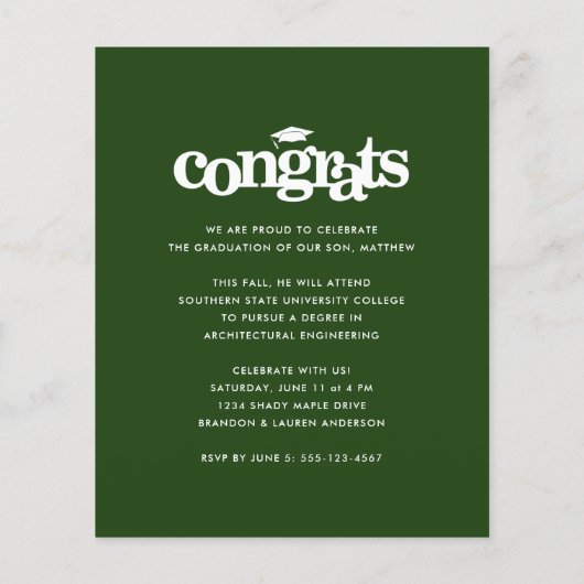 Papier Budget Green Photo Graduation Audacieux Invitation (Dos)