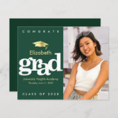 Papier Budget Green Photo Graduation Gold Casquette Invit (Devant / Derrière)