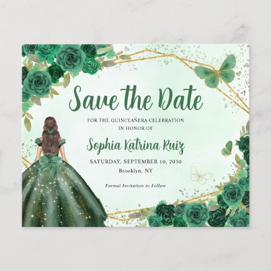 Papier Budget Green Princesse Quinceañera Enregistrer la  (Devant)