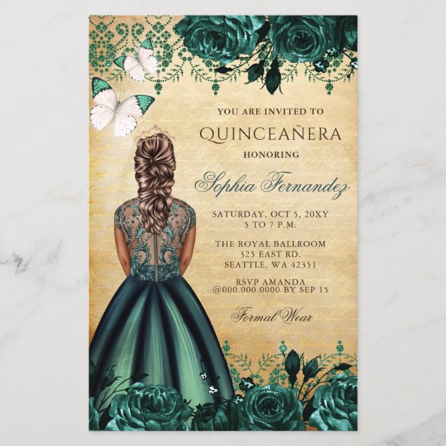 Papier Budget Green Princesse Quinceañera Invitation (Devant)