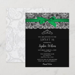Papier Budget Green Ribbon Lace Sweet 16 Invitation