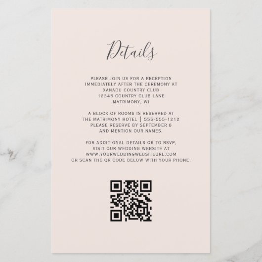 Papier Budget Green Rose Gold Agate Blush QR Code Wedding (Dos)