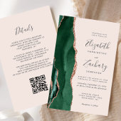 Papier Budget Green Rose Gold Agate Blush QR Code Wedding
