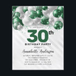 Papier Budget Green Silver Balloon Parties scintillant 30<br><div class="desc">Glam moderne Emerald Green Balloon Parties scintillant étincelante étincelle à tout âge Anniversaire Invitation</div>