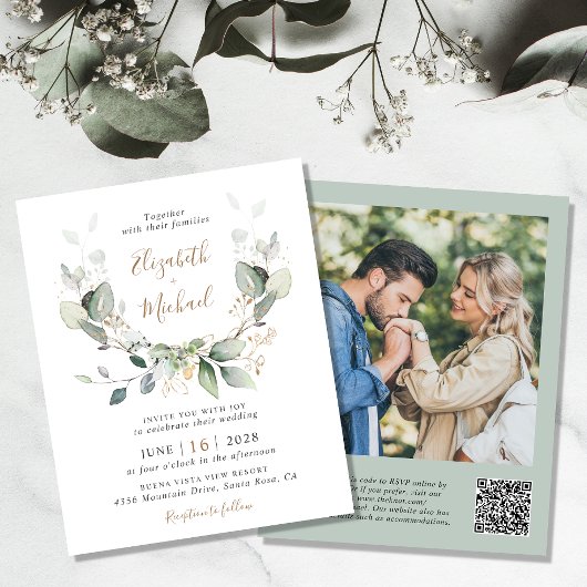 Papier Budget Greenery Code QR Faire-part de mariage phot