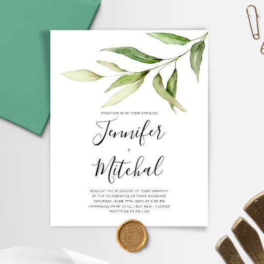 Papier BUDGET Greenery Floral Minimal Wedding Invitation