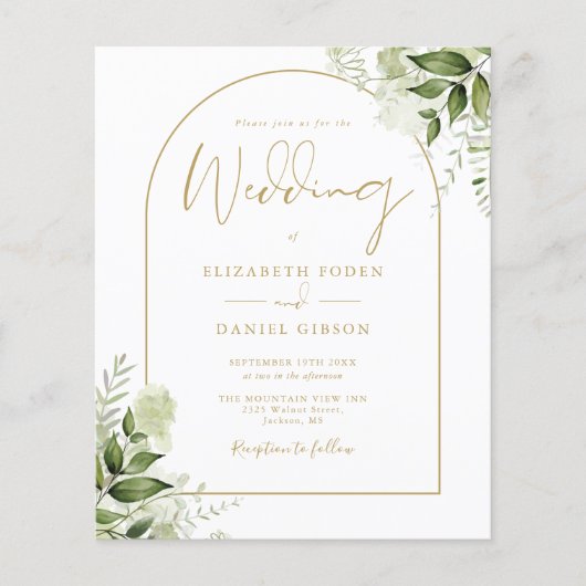 Papier Budget Greenery Gold Arch Faire-part de mariage (Devant)