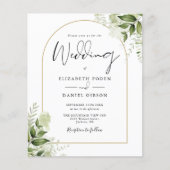 Papier Budget Greenery Gold Arch Faire-part de mariage (Devant)