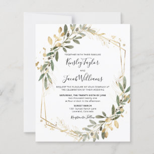 Papier Budget Greenery & Gold Géométrique Mariage Invitat
