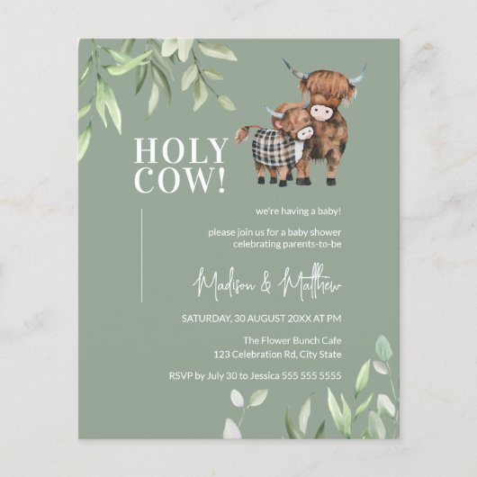 Papier Budget Greenery Highland Baby shower de vache Invi (Devant)