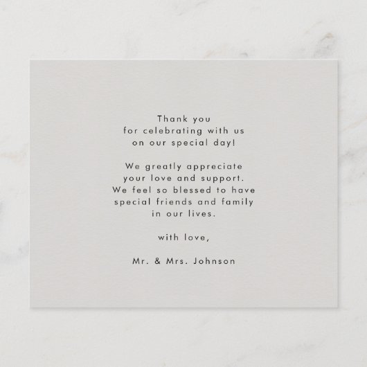 Papier Budget Grey Élégant Script Moderne Mariage Merci (Dos)