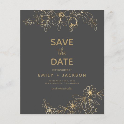 Papier Budget Grey Enregistrer la date Floral Gold Foil (Devant)