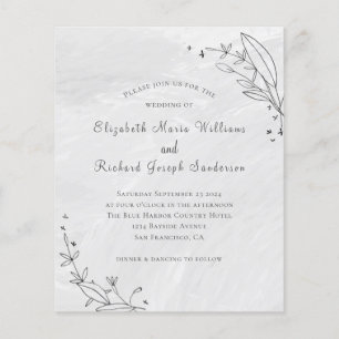 Papier Budget Grey Floral Line Faire-part de mariage d'ar