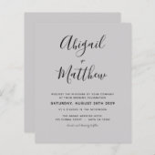 Papier Budget Grey Moderne Élégant Mariage Invitation (Devant / Derrière)