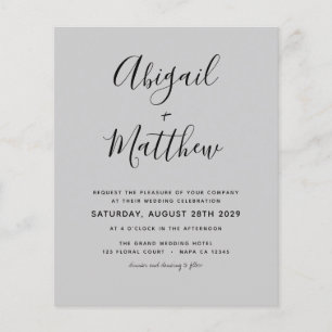Papier Budget Grey Moderne Élégant Mariage Invitation