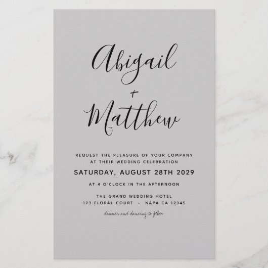 Papier Budget Grey Moderne Élégant Mariage Invitation (Devant)