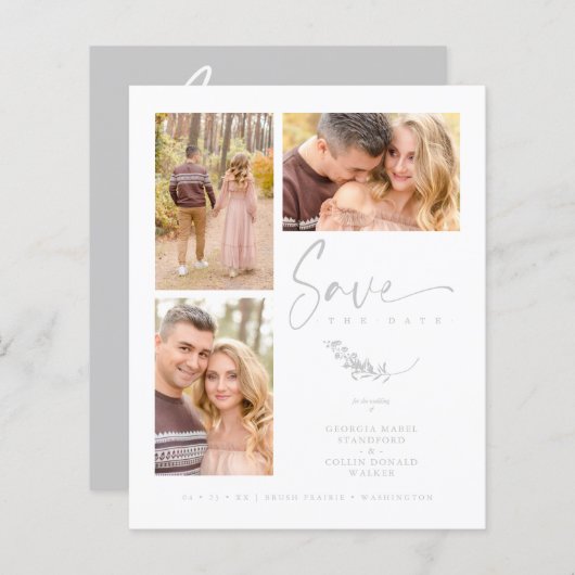 Papier Budget Grey Trendy Branches Wedding 3 Photos (Devant / Derrière)