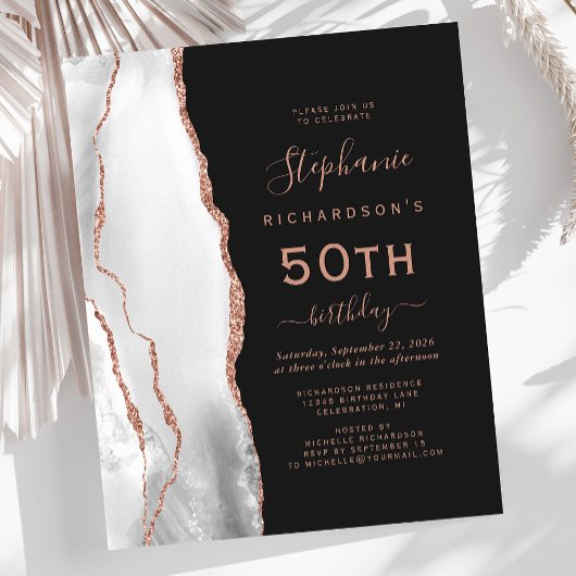 Papier Budget Grey White Rose Gold Agate 50e anniversaire