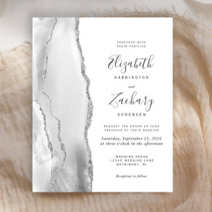 Papier Budget Grey White Silver Agate Faire-part de maria