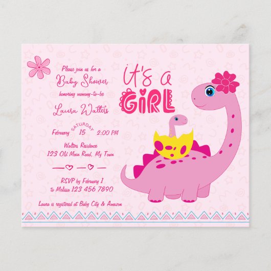 Papier Budget hachurage bientôt dinosaure baby shower inv (Devant)