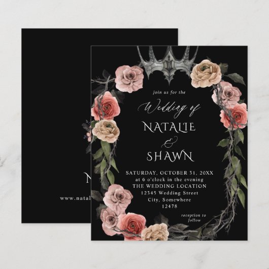 Papier Budget Halloween Couronne rose noir Mariage floral (Devant / Derrière)