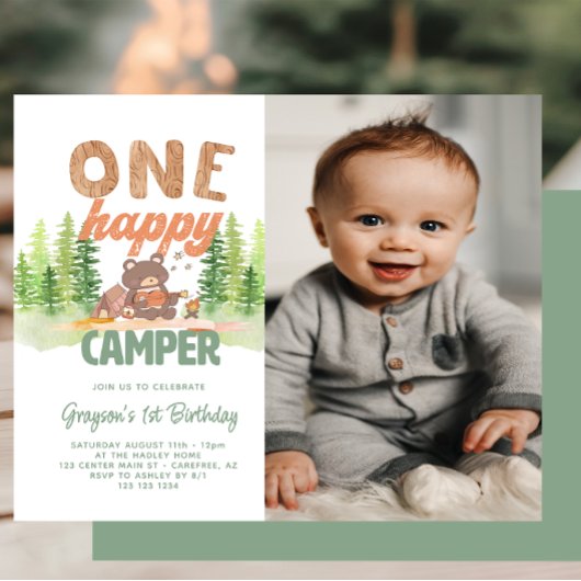 Papier Budget Happy Camper Photo 1er Anniversaire Invitat