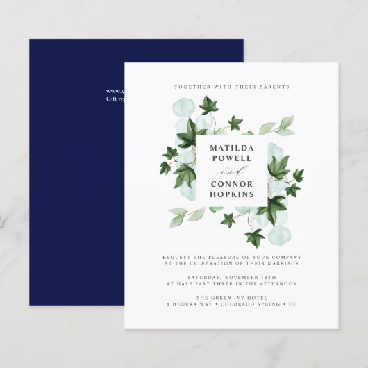 Papier BUDGET Hedera | Green Ivy Navy Mariage botanique (Devant / Derrière)