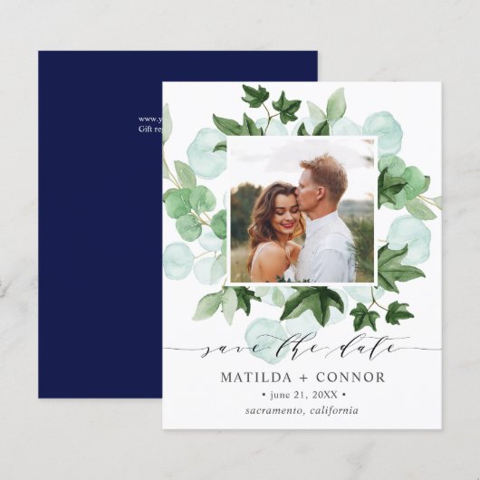 Papier BUDGET Hedera | mariage photo Green Ivy Navy (Devant / Derrière)