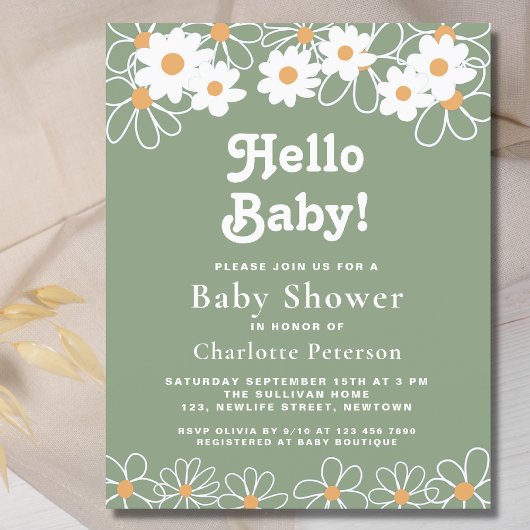 Papier Budget Hello Baby Daisy Baby shower Invitation