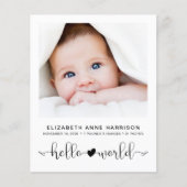Papier Budget Hello World Baby Photo Faire-part de naissa (Devant)