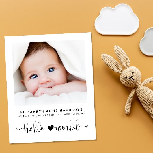 Papier Budget Hello World Baby Photo Faire-part de naissa