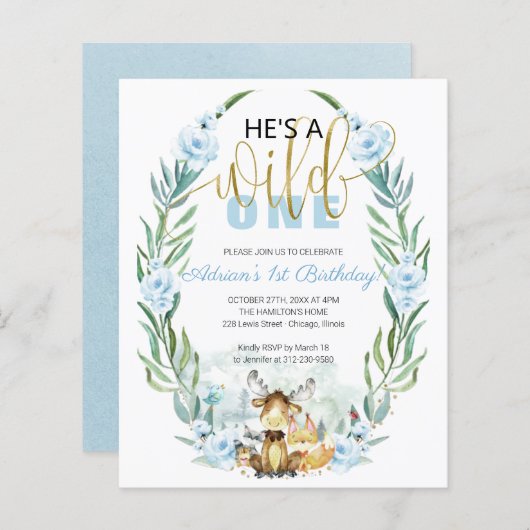 Papier Budget He's A Wild One 1st Birthday Invitation (Devant / Derrière)