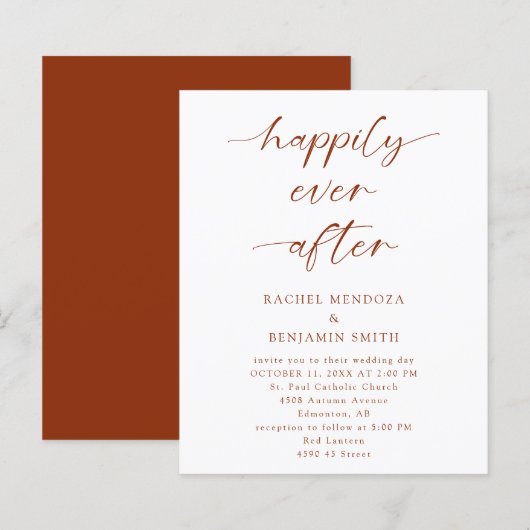 Papier Budget Heureux Jamais Après Mariage Boho Script (Devant / Derrière)