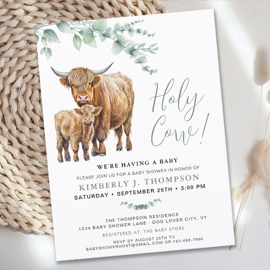 Papier Budget Highland Cow Greenery Baby shower Invitatio