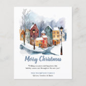 Papier BUDGET Hiver Aquarelle Maisons Noël Salutation (Devant)