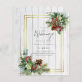 Papier BUDGET Hiver Baies rouges Pine Cônes Mariage (Devant / Derrière)