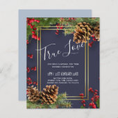 Papier BUDGET Hiver Baies rouges Pine Cônes Mariage (Devant / Derrière)