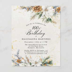 Papier Budget Hiver Blanc Floral Végétation Invitation