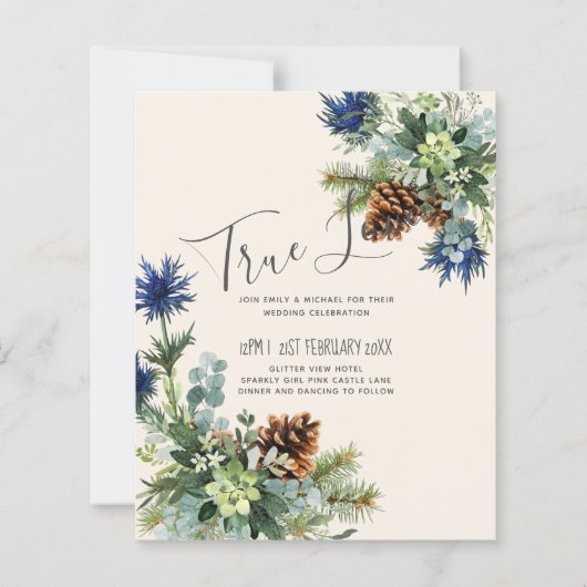 Papier BUDGET Hiver Bleu Chardon Mariage Eucalyptus (Devant)