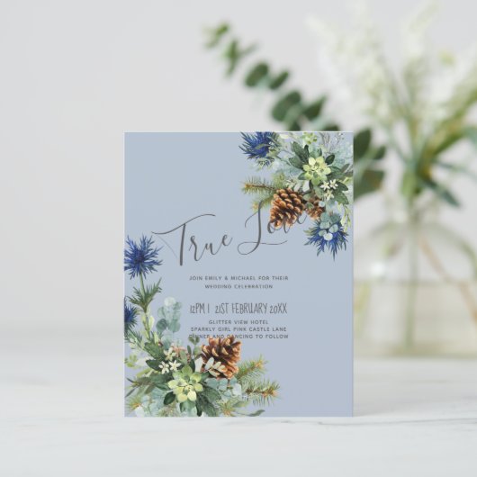 Papier BUDGET Hiver Bleu Chardon Mariage Eucalyptus (Debout devant)