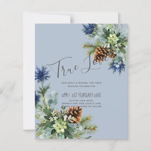 Papier BUDGET Hiver Bleu Chardon Mariage Eucalyptus (Devant)