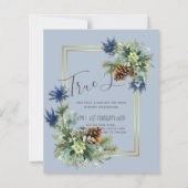 Papier BUDGET Hiver Bleu Chardon Mariage Invite (Devant)