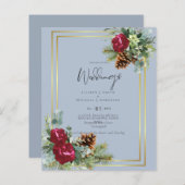 Papier BUDGET Hiver Bleu Chardon Mariage Invite (Devant / Derrière)