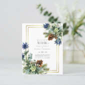 Papier BUDGET Hiver Bleu Chardon Mariage Invite (Debout devant)