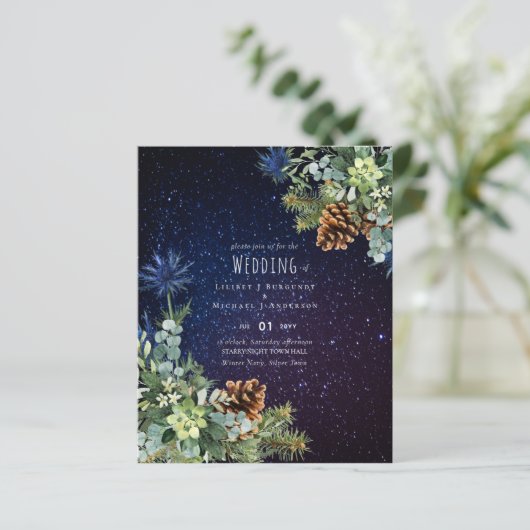 Papier BUDGET Hiver Eucalyptus Pine Cônes Mariage (Debout devant)